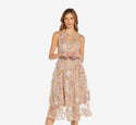 Cocktail Floral Print Fitted Embroidered Bateau Neck Fit-and-Flare Dress
