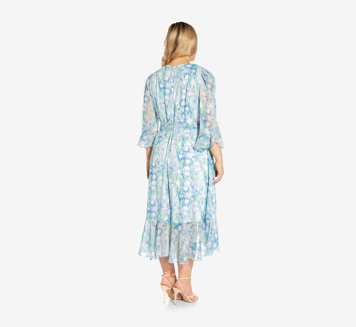 Floral-Print Chiffon Short Wrap Dress In Blue Multi | Adrianna Papell