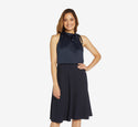 Sexy Swing-Skirt Keyhole Pleated Self Tie Halter Mock Neck Dress