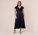 Plus Size Satin Crepe Ruffled Cropped Jumpsuit In Dark Navy
