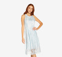 Polyester Fit-and-Flare Illusion Pleated Embroidered Fitted Sequined Cocktail Dress With a Ribbon