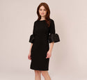 Sophisticated Sheath Short Bell Elbow Length Sleeves Draped Back Zipper Sheath Dress