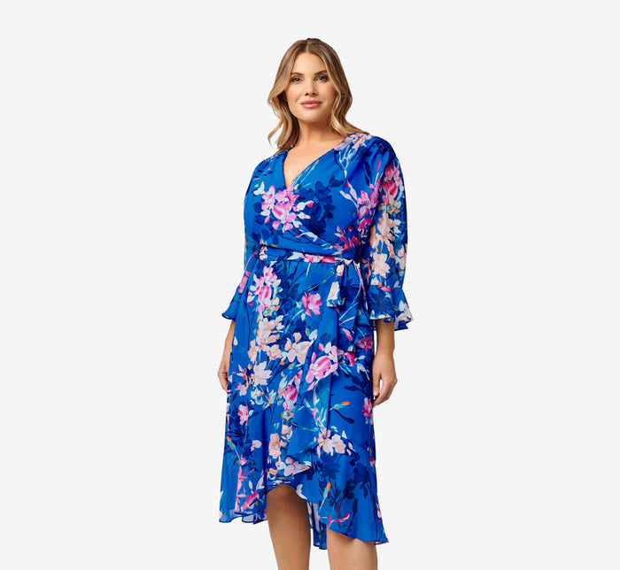 Plus Size Floral-Printed Chiffon Short Dress In Pink Multi