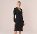 V-neck Ruched Pleated Long Sleeves Empire Waistline Sheath Collared Notched Collar Short Sheath Dress