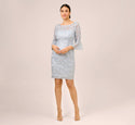 Bateau Neck Sequined Sheer V Back Illusion Sheath 3/4 Sleeves Cocktail Short Sheath Dress