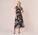 Metallic Floral print Chiffon And Jersey Cropped Jumpsuit With Overlay In Black Multi