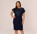 Plus Size Back Zipper Fitted Sequined Illusion Sheath Short Bateau Neck Flutter Short Sleeves Sleeves Sheath Dress/Popover Dress