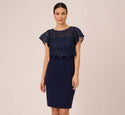 Fitted Sequined Back Zipper Illusion Flutter Short Sleeves Sleeves Bateau Neck Sheath Short Sheath Dress/Popover Dress