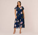 Plus Size Floral Print Chiffon Cropped Jumpsuit In Navy Multi