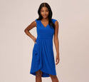 V-neck Short Asymmetric Draped Pleated Wrap Dress by 37252009492680