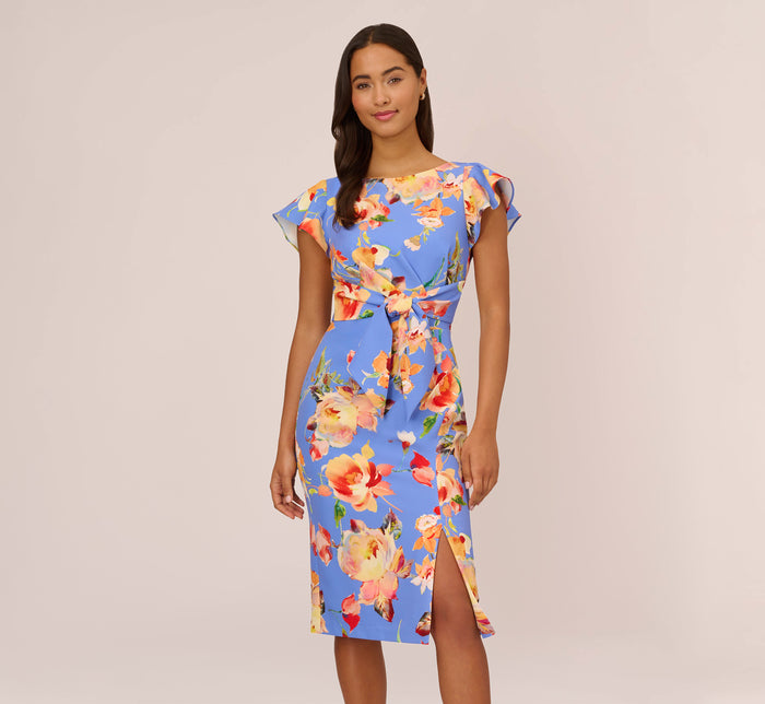 Flutter-Sleeve Knee-Length Dress