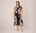 Plus Size Floral print Chiffon And Jersey Cropped Jumpsuit In Black Multi