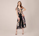 Floral print Chiffon And Jersey Cropped Jumpsuit In Black Multi