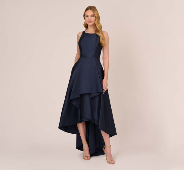 Polyester High-Low-Hem Back Zipper Pocketed Asymmetric Sleeveless Dress