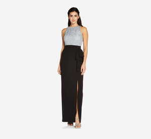 Knit Crepe Long Column Skirt With Slit In Black | Adrianna Papell