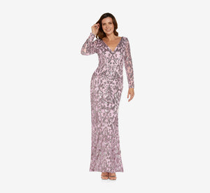 Stretch Sequin Gown In Smoky Rose