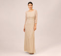 Beaded Sequined Polyester 3/4 Sleeves Bateau Neck Mother-of-the-Bride Dress With Pearls