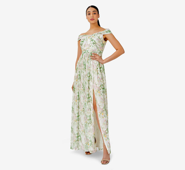 adrianna papell one shoulder chiffon dress