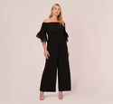 Plus Size Off The Shoulder Crepe Jumpsuit With Organza Sleeves In Black