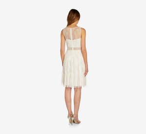 Hand-Beaded Short Tiered Cocktail Dress In Ivory