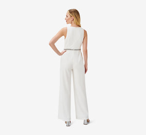 Crystal-Trimmed Crepe Jumpsuit In Ivory | Adrianna Papell