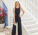 Crystal-trimmed Crepe Jumpsuit In Midnight