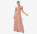 Tie Waist Waistline Side Zipper Slit Self Tie Belted One Shoulder Bridesmaid Dress With Ruffles