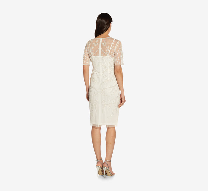 Sleeveless Beaded Cocktail Dress In Ivory