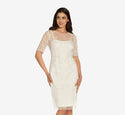 Sheath Polyester Back Zipper Sheer Beaded Illusion Mesh Cocktail Sheath Dress/Wedding Dress/Midi Dress