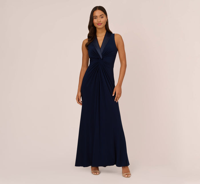 Beaded Crepe Long Fit-And-Flare Gown In Midnight | Adrianna Papell