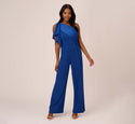 One Shoulder Side Zipper Draped Jumpsuit With Rhinestones