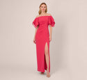 Pleated Slit Tiered Back Zipper Sheath Off the Shoulder Sheath Dress/Bridesmaid Dress