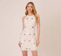 Halter Floral Print Sheath Fitted Sequined Beaded Cocktail Spaghetti Strap Sheath Dress