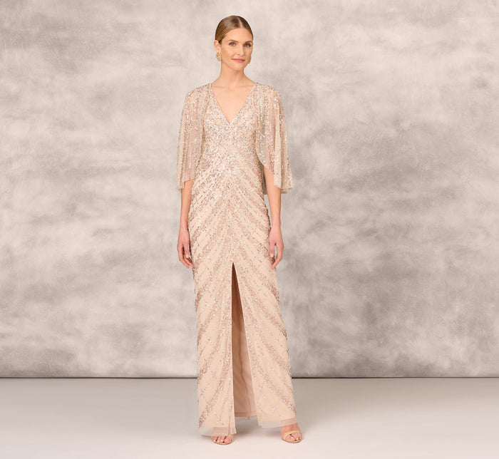 Art Deco Beaded Blouson Gown In Blush