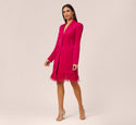 V-neck Charmeuse Long Sleeves Collared Plunging Neck Cocktail Short Sheath Sheath Dress