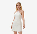 Cocktail Short Frill Trim Halter Back Zipper Asymmetric Sheath Sheath Dress/Wedding Dress