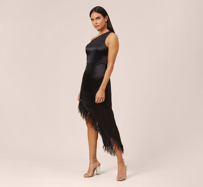 Satin Crepe One-Shoulder Long Gown In Black | Adrianna Papell