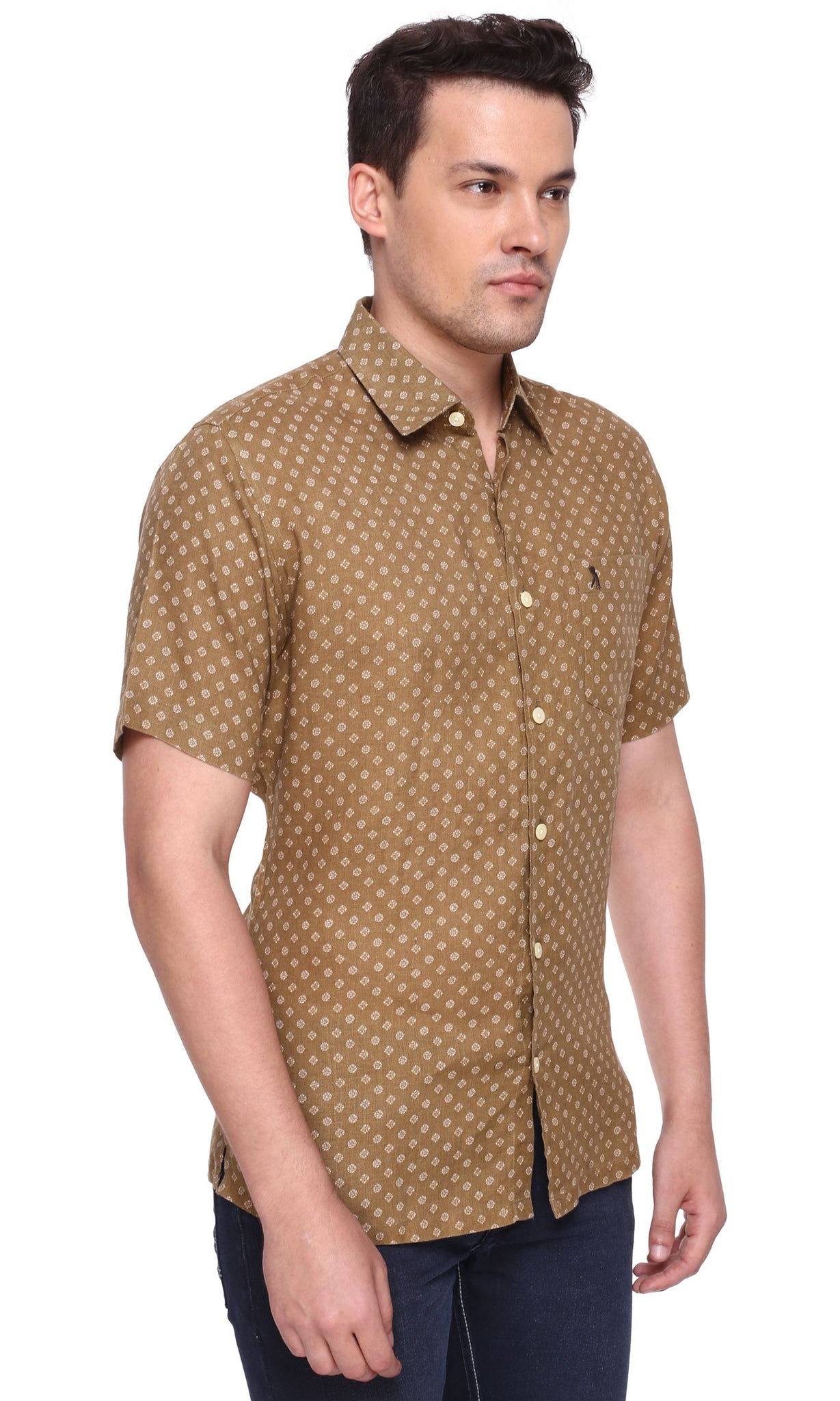 Mustard Printed Linen half Sleeve Shirt – Burnt Umber - Premium Men's ...