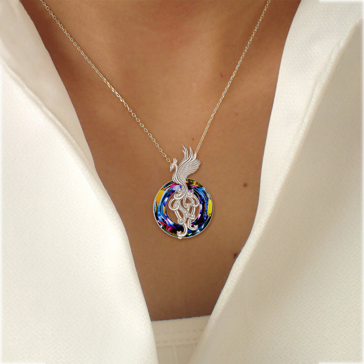 For Self - S925 The Fire Inside Me Burns Brighter Than The Fire Around Me Firebird Crystal Phoenix Necklace