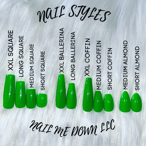 Press on nail style & lengths chart