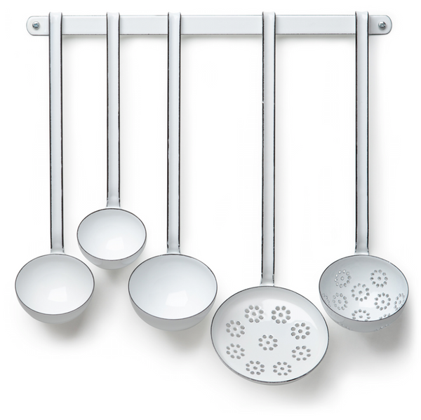 five white Enamel Ladles set