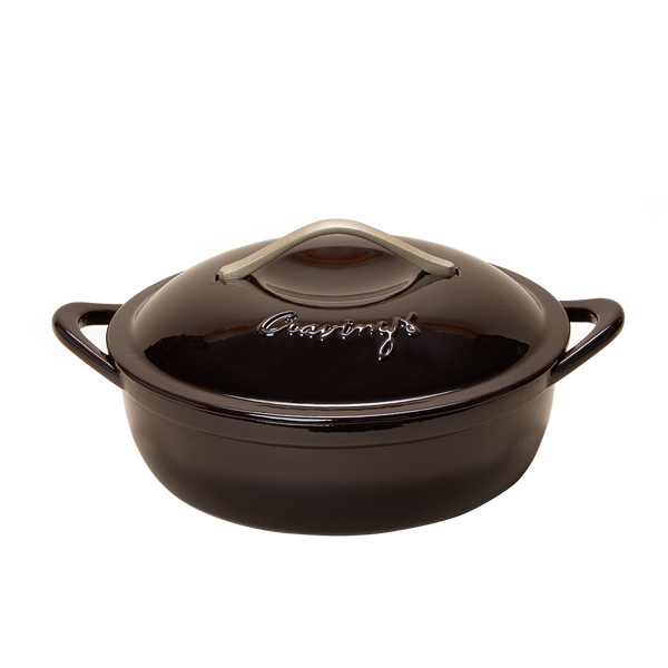 a black 5QT ENAMEL BRAISER