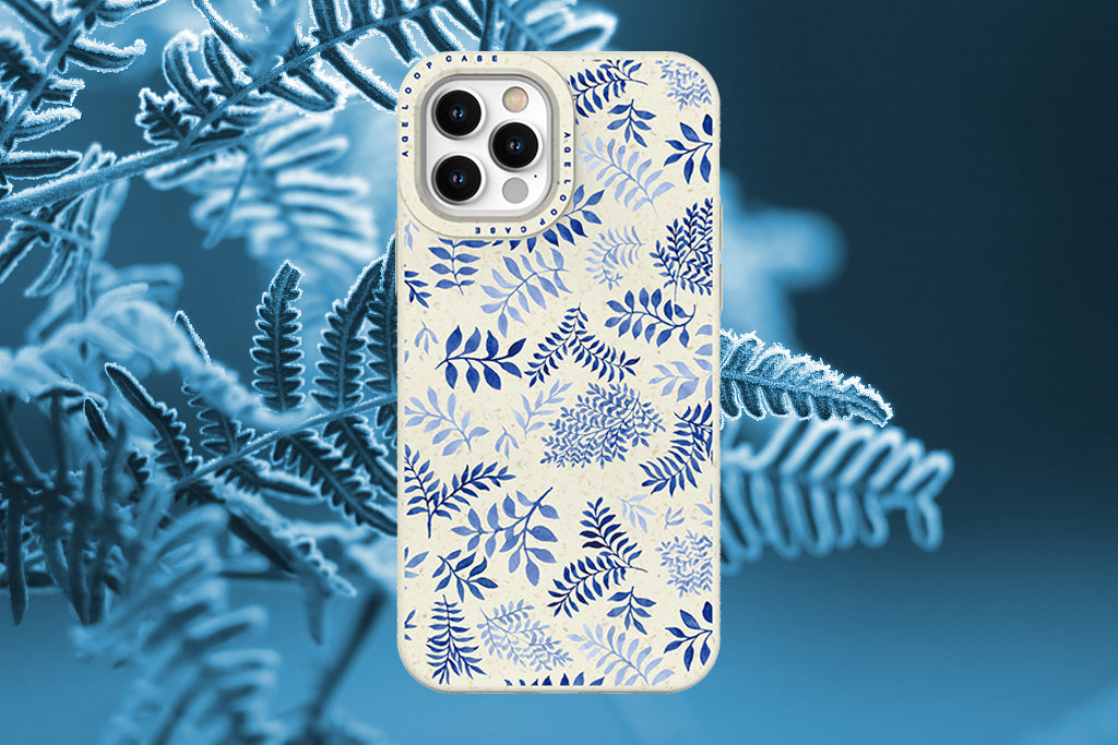 Blue Leaves Pattern Print iPhone 12 Case