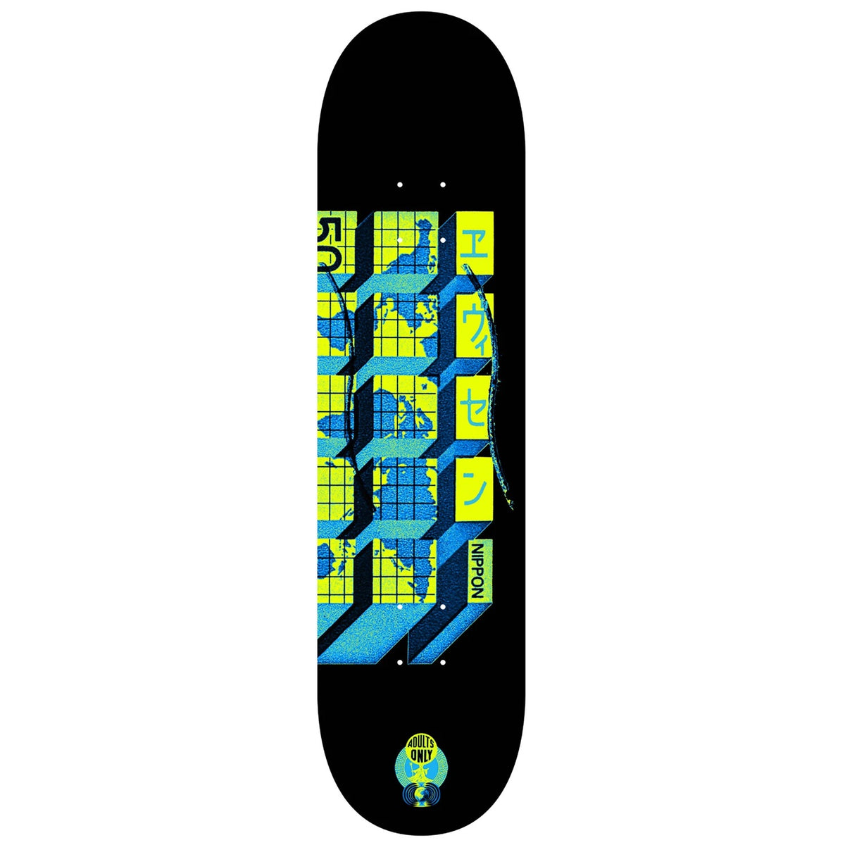 EVISEN SKATEBOARDS WORLD HALL BLACK SKATEBOARD DECK 8.125”– Relief