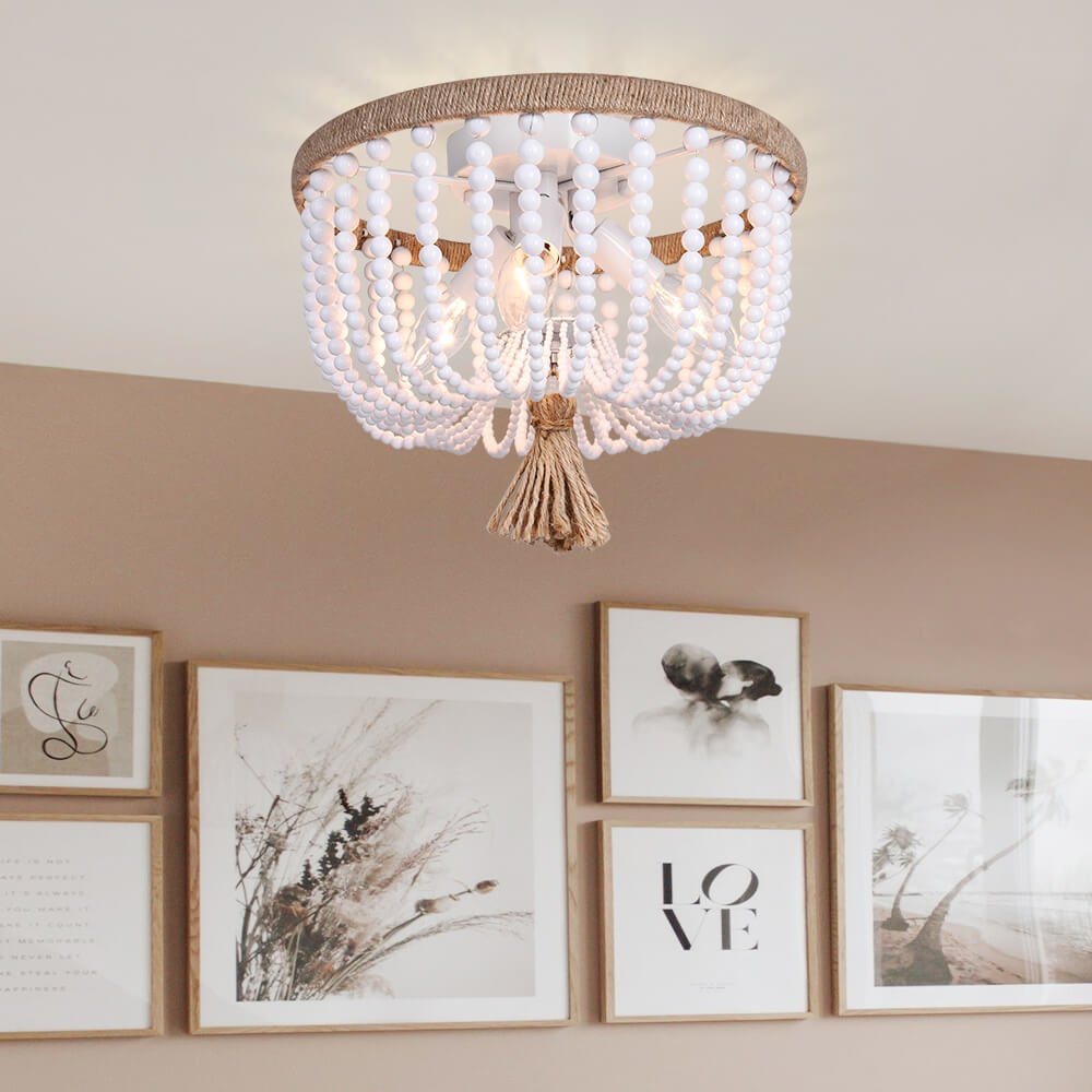 Wood Beaded Flush Mount Ceiling Light in a Rope Knot Design | Semi ...