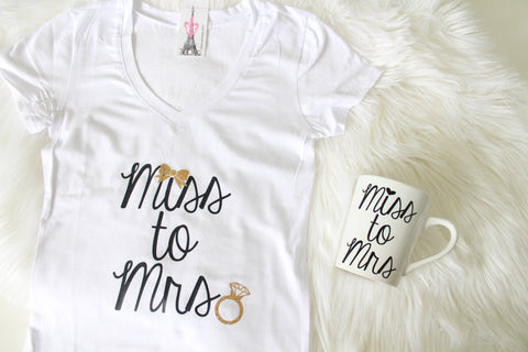 "From Miss to Mrs T-Shirt" and Mug Flat Lay