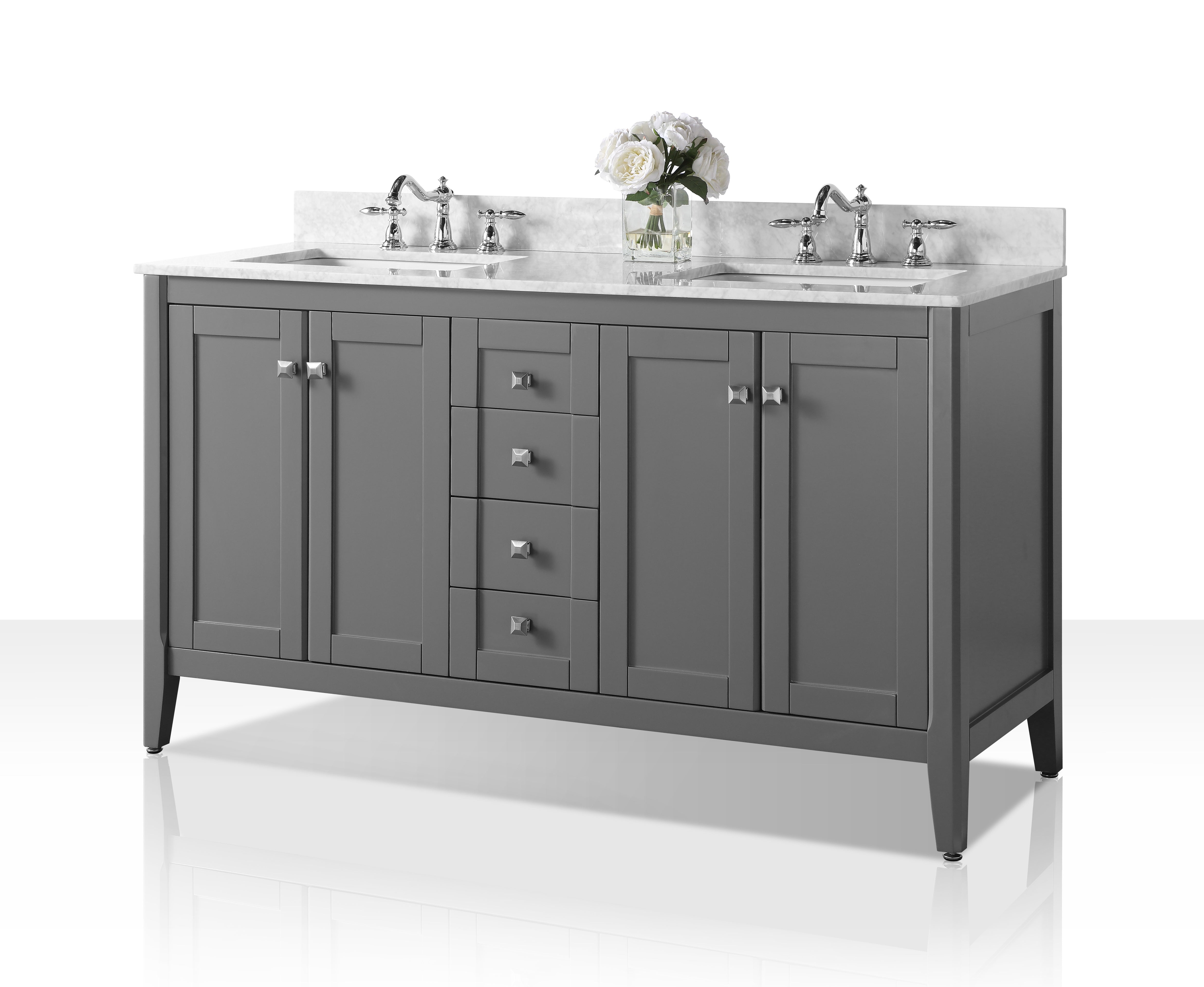 Practical White 60 Inch Bathroom Vanity Cabinets