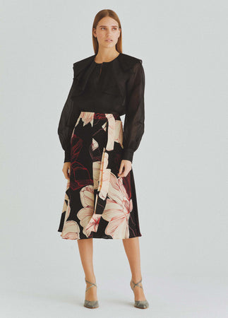 Roman Floral Waist Tie Midi Skirt. 1