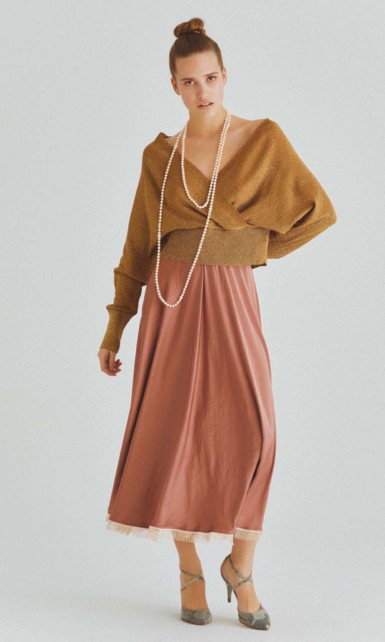 Roman Tan Dolman Wrap Top. 2