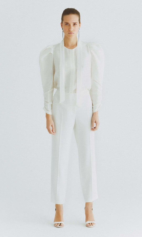 Roman White Tapered Front-Pleat Pant. 2